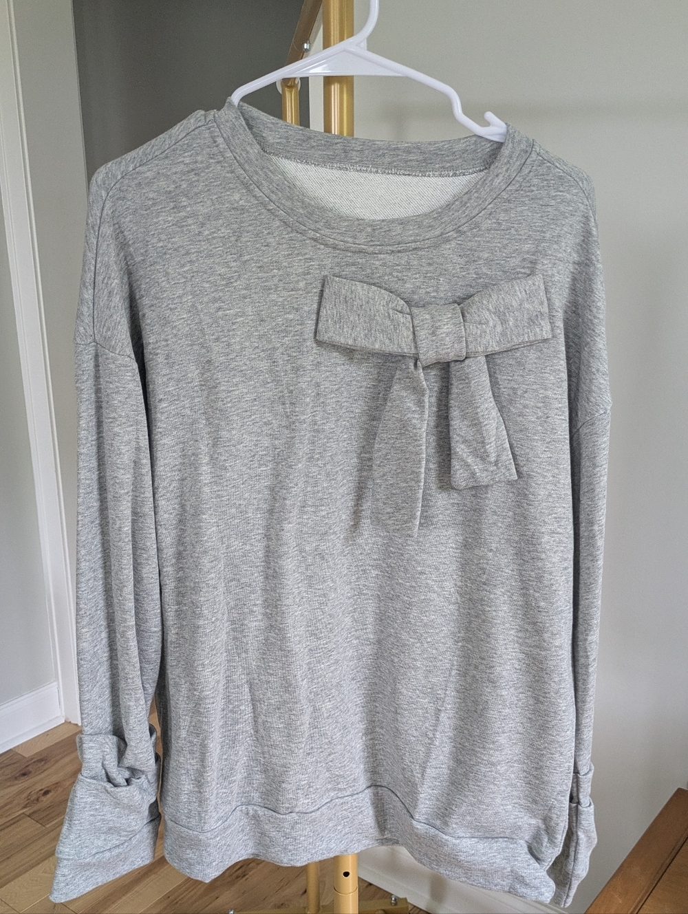 Cozy Light Gray Bow Sweatshirt